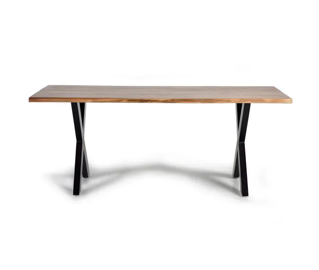 Mesa con Sombrilla Mesa de comedor en madera acacia genuino y patas de metal negro 78x180x100