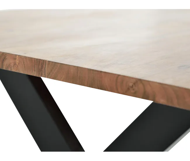 Mesa con Sombrilla Mesa de comedor en madera acacia genuino y patas de metal negro 78x180x100