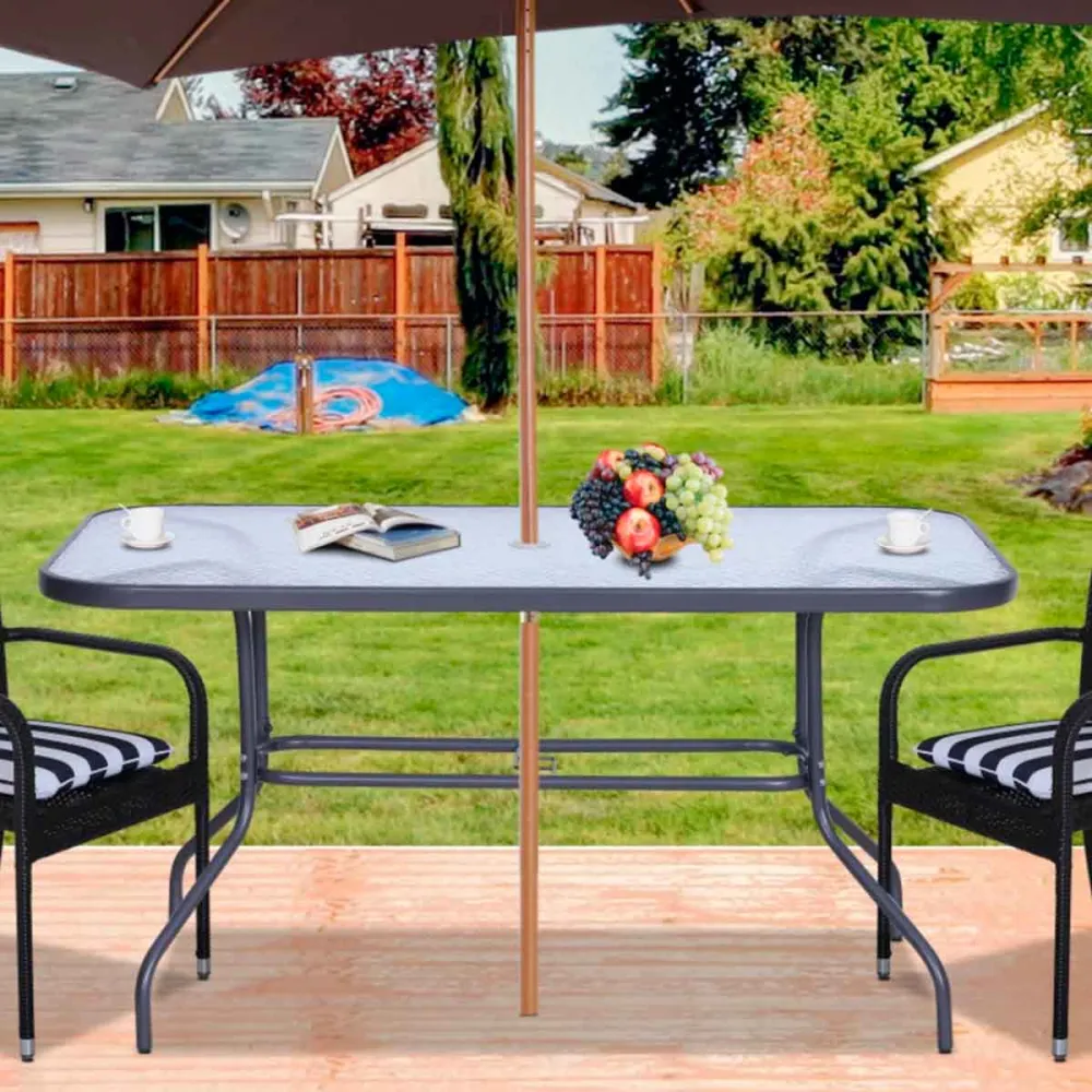 Mesa con Sombrilla Mesa de jardín Outsunny con orificio para sombrilla gris carbón 70x120x80 cm