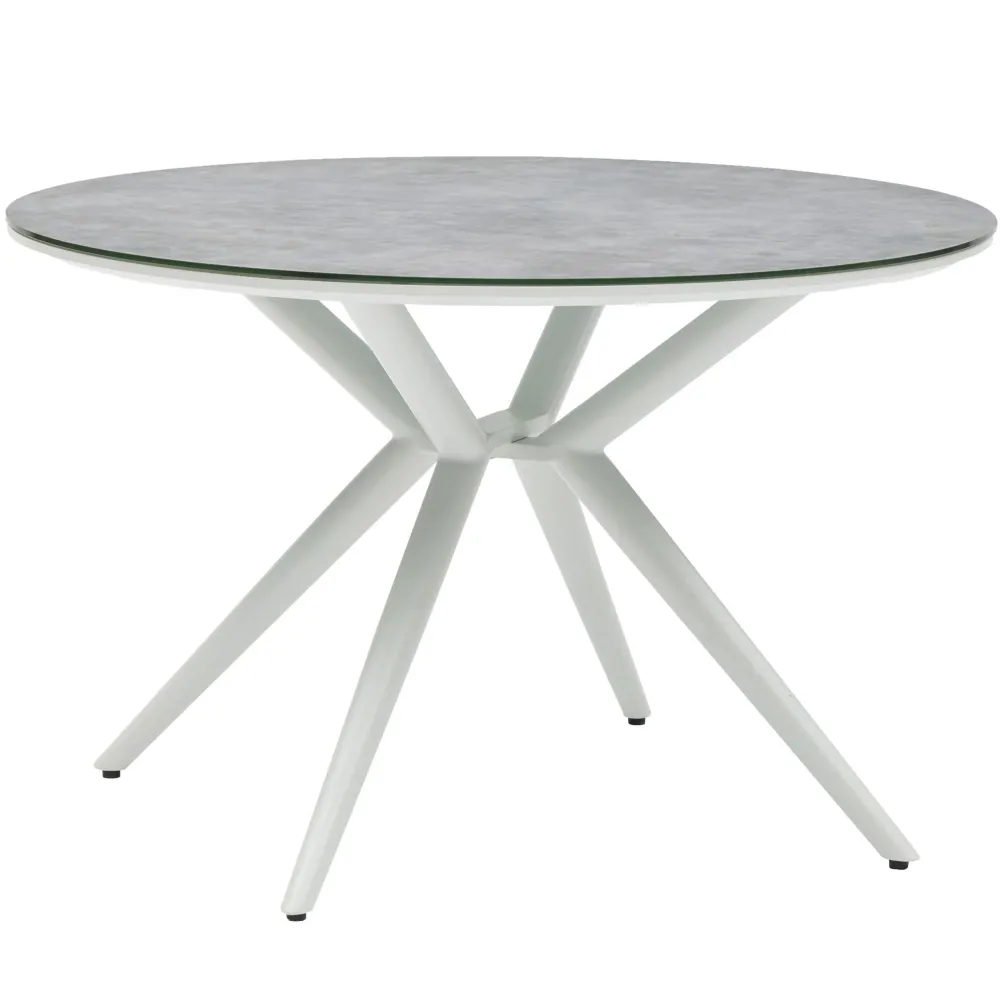 Mesa con Sombrilla Mesa redonda Orick Ø 120 cm aluminio blanco cristal cerámico gris nítido.