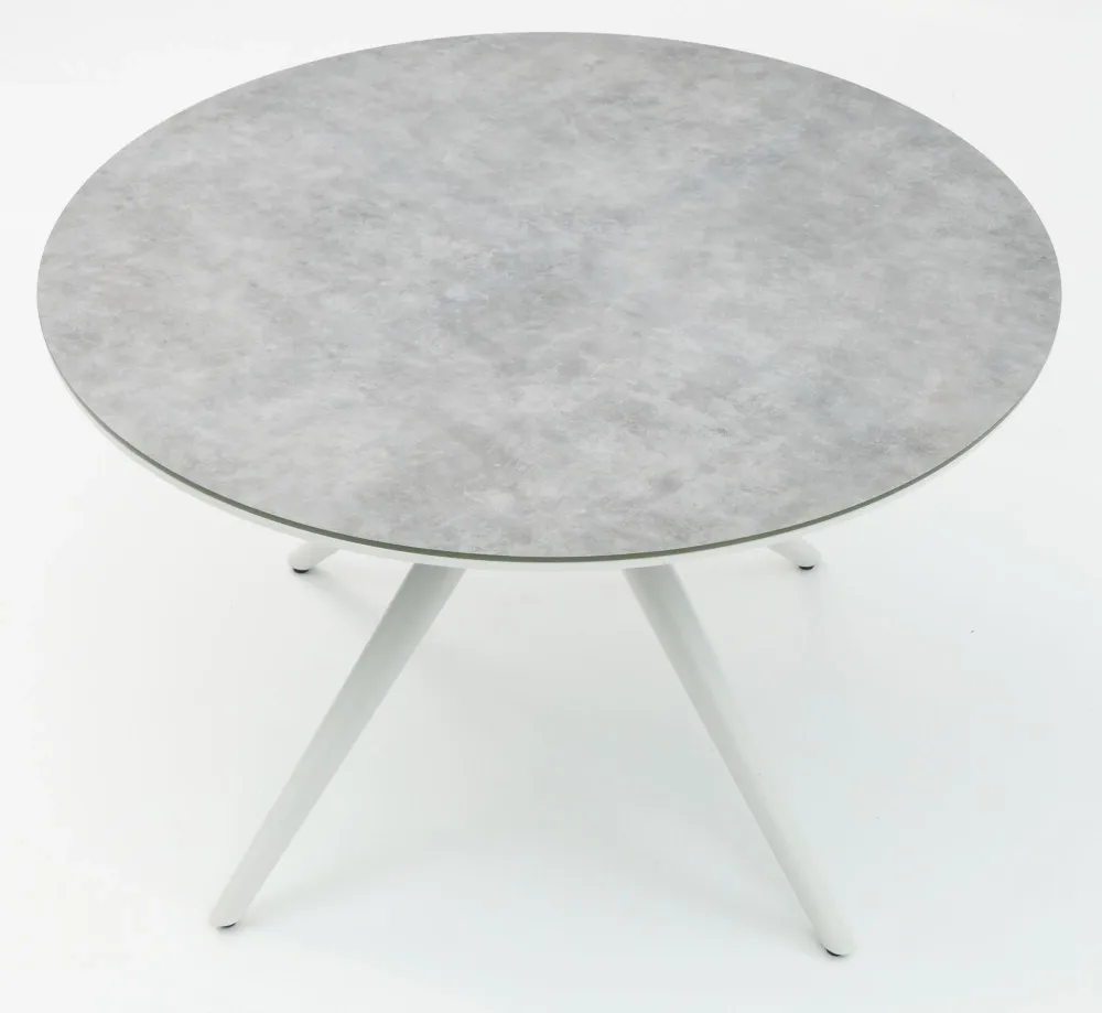 Mesa con Sombrilla Mesa redonda Orick Ø 120 cm aluminio blanco cristal cerámico gris nítido.