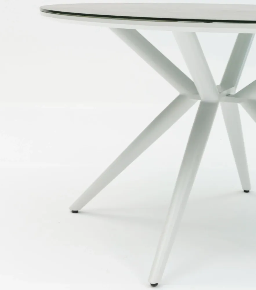 Mesa con Sombrilla Mesa redonda Orick Ø 120 cm aluminio blanco cristal cerámico gris nítido.