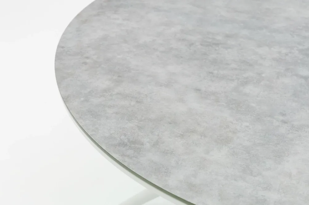Mesa con Sombrilla Mesa redonda Orick Ø 120 cm aluminio blanco cristal cerámico gris nítido.