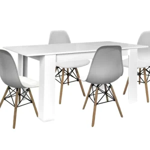 Mesa Extensible de Comedor o Cocina + 4 Sillas Estilo Nordico para Terraza y Balcón Blanco