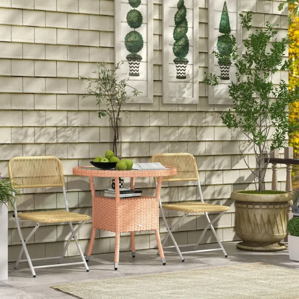 Mesa de exterior Calima Outsunny con estante genuino Ø80x75 cm