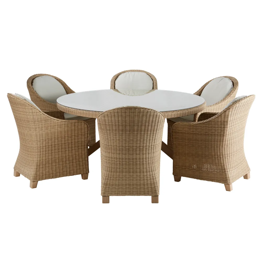 Mesa de Granito Naterial Mesa de Comedor de Aluminio Tipo Ratán Apta para Exterior, Modelo Medena