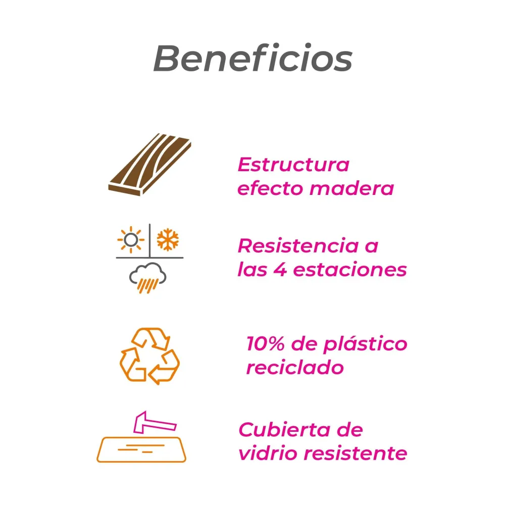 Mesa de Granito Naterial Mesa de Comedor de Aluminio Tipo Ratán Apta para Exterior, Modelo Medena