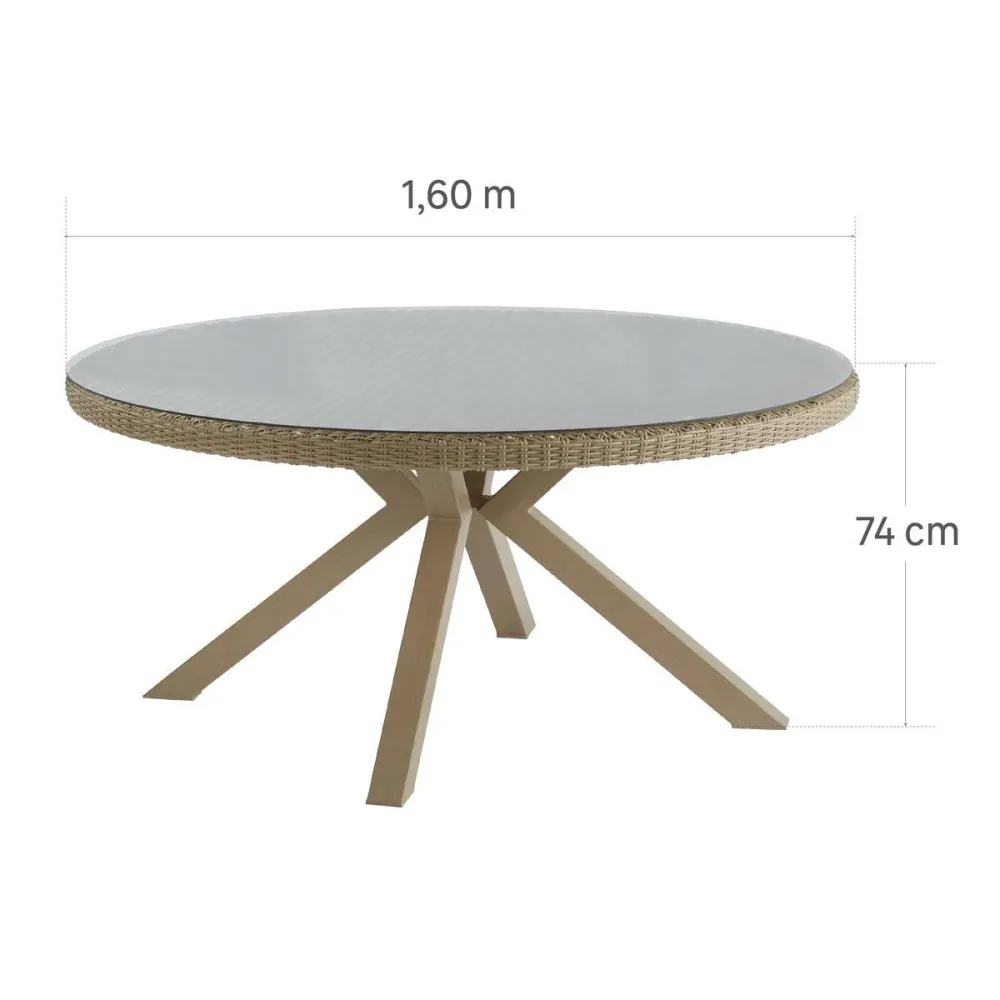 Mesa de Granito Naterial Mesa de Comedor de Aluminio Tipo Ratán Apta para Exterior, Modelo Medena
