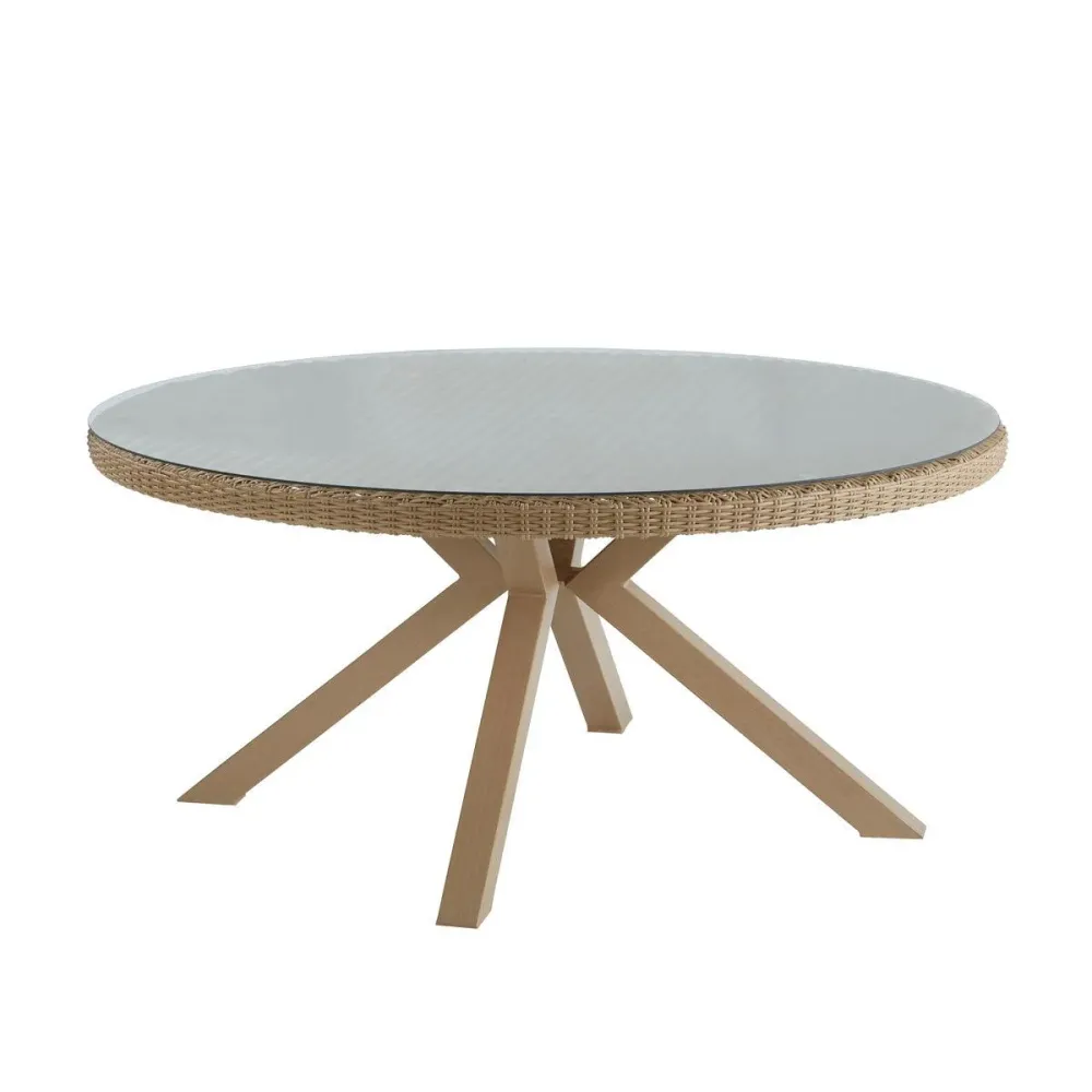 Mesa de Granito Naterial Mesa de Comedor de Aluminio Tipo Ratán Apta para Exterior, Modelo Medena