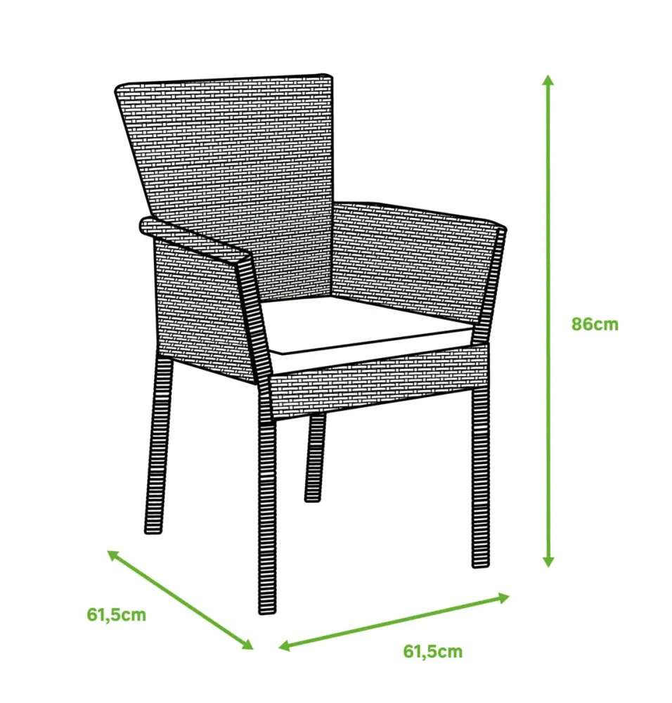 Mesa de Granito Naterial Set de Mesa de Comedor + 4 Sillas Tipo Ratán Apta para Exterior, Modelo Noa
