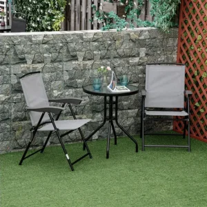 Mesa de Granito Outsunny Mesa de Jardín Redonda con Encimera de Vidrio Templado Decorativa y Marco de Acero para Patio Ter...