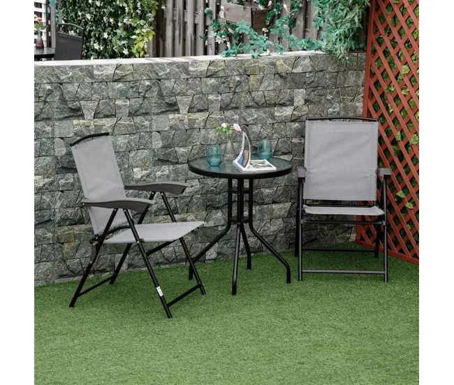 Mesa de Granito Outsunny Mesa de Jardín Redonda con Encimera de Vidrio Templado Decorativa y Marco de Acero para Patio Ter...