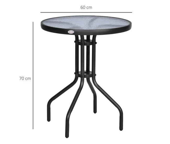 Mesa de Granito Outsunny Mesa de Jardín Redonda con Encimera de Vidrio Templado Decorativa y Marco de Acero para Patio Ter...