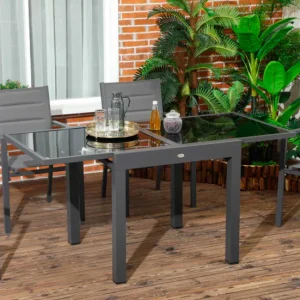 Mesa de Jardín Outsunny Mesa de Jardín Extensible de Aluminio Mesa de Comedor Rectangular con Encimera de Vidrio Templado...