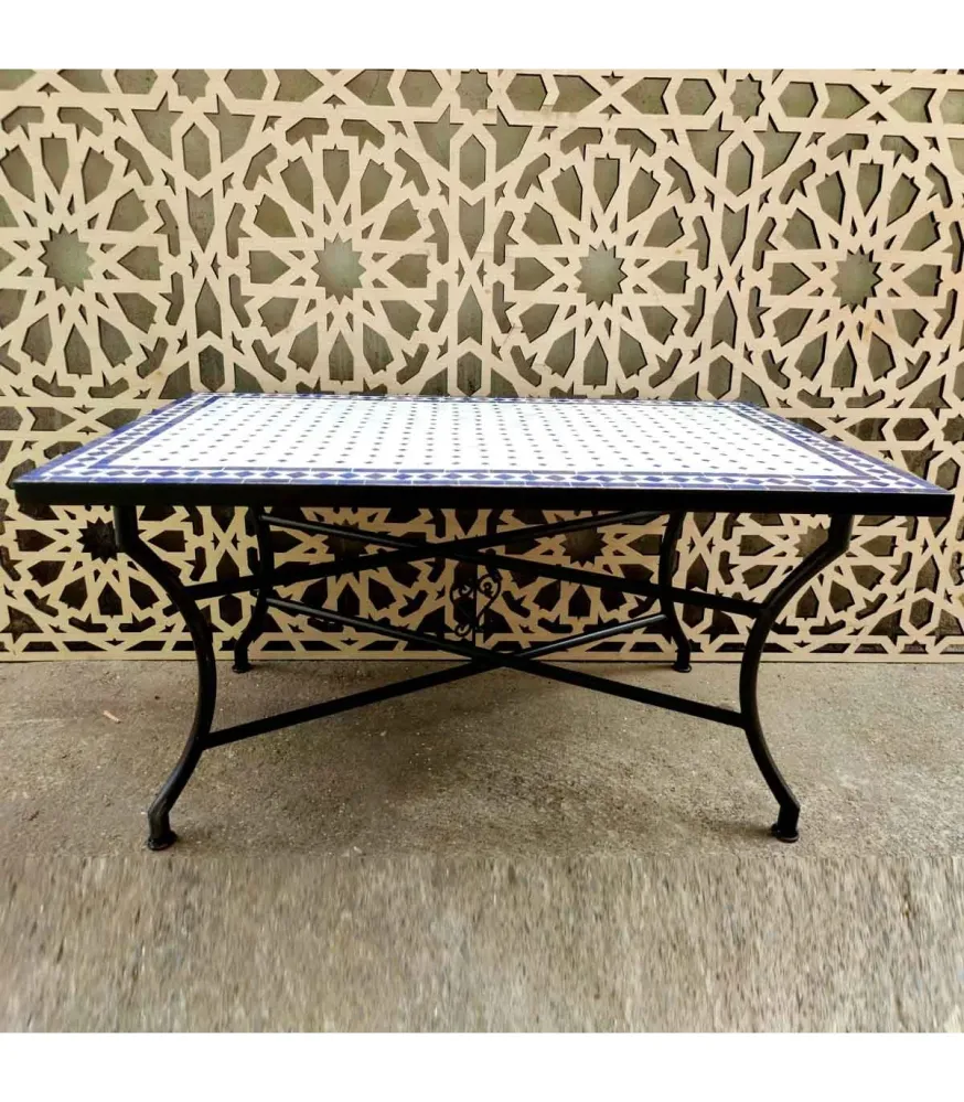 Mesa Mosaico Exterior Jardin Terraza Baja Chill out Artesaní marroquí Decoración Hogar Andalusí Modelo Aadi Zarka con Base...