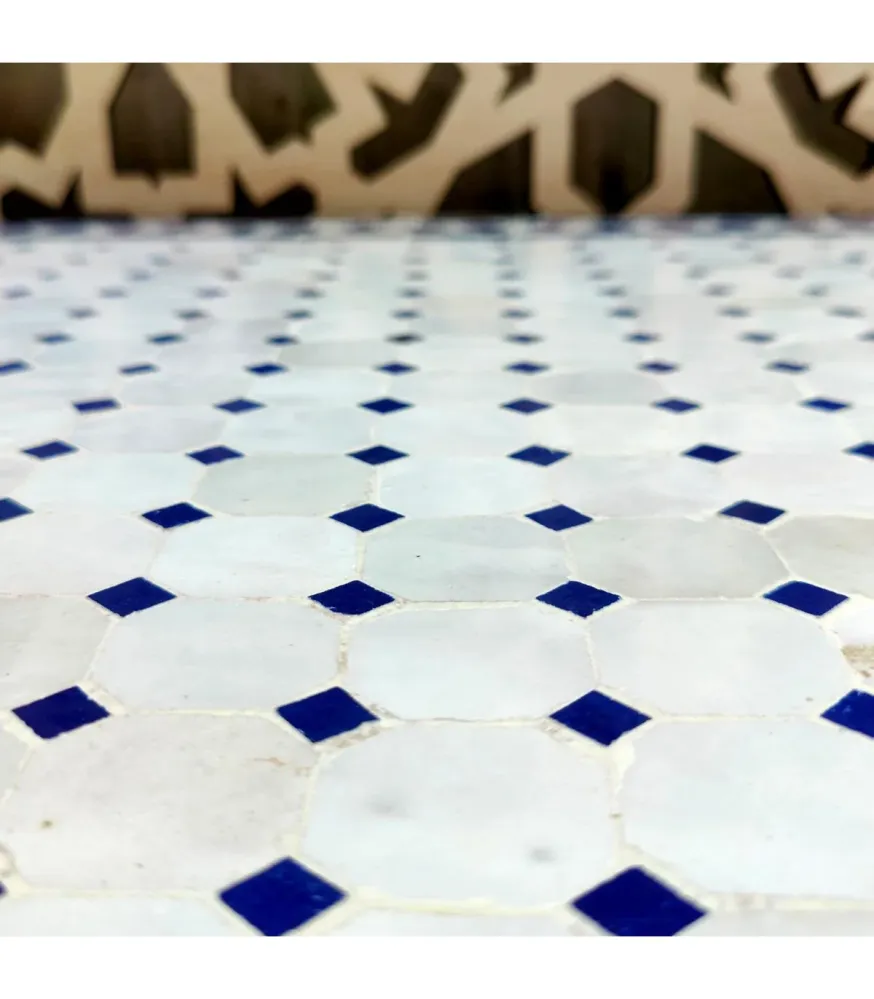 Mesa Mosaico Exterior Jardin Terraza Baja Chill out Artesaní marroquí Decoración Hogar Andalusí Modelo Aadi Zarka con Base...