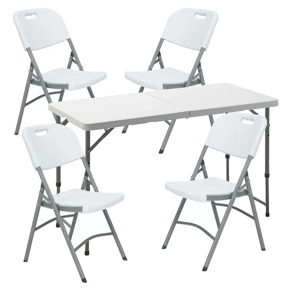 Mesa plegable altura regulable + 4 sillas plegables, excelente para exteriores
