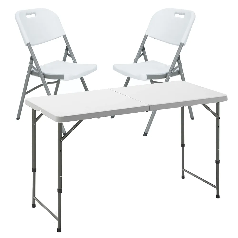 Mesa plegable altura regulable + 2 sillas plegables, idóneo para exteriores Fácil Almacenamiento