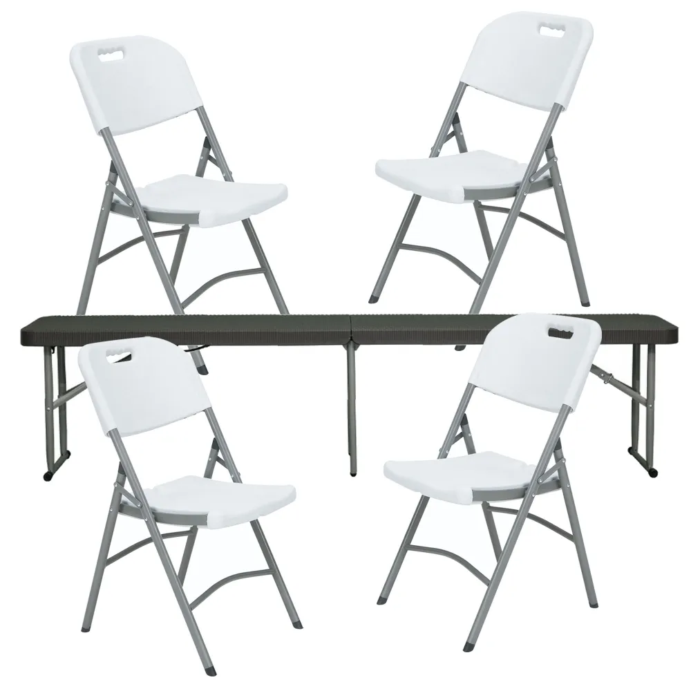 Mesa plegable + set de 4 sillas plegables, idóneo para exteriores