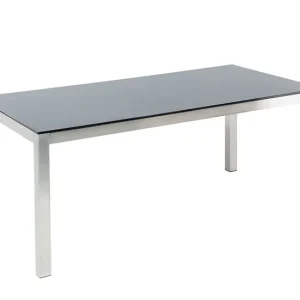 Mesa de Ratán Mesa de comedor de metal/vidrio templado negro/plateado 180 x 90 cm GROSSETO