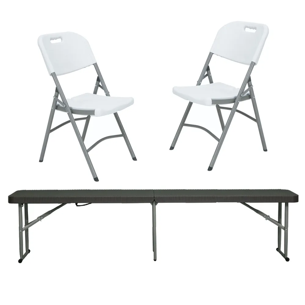 Mesa de Ratán Mesa plegable + set de 2 sillas plegables, perfecto para exteriores