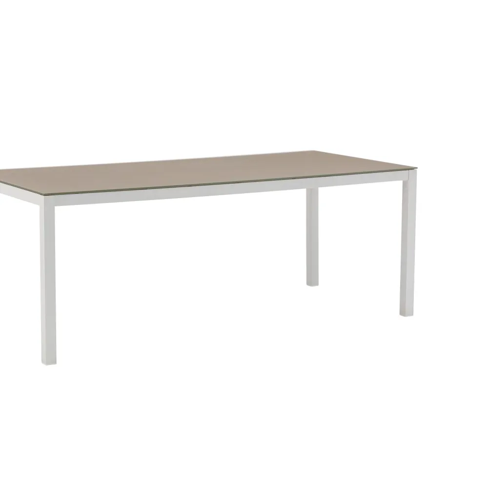 Mesa de Terraza Mesa de comedor Adin 200*90 cm aluminio blanco cristal taupe