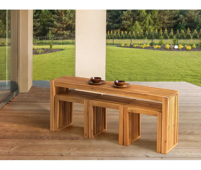 Mesa de Terraza Mesa de jardín de madera de acacia clara 150 x 35 cm BELLANO