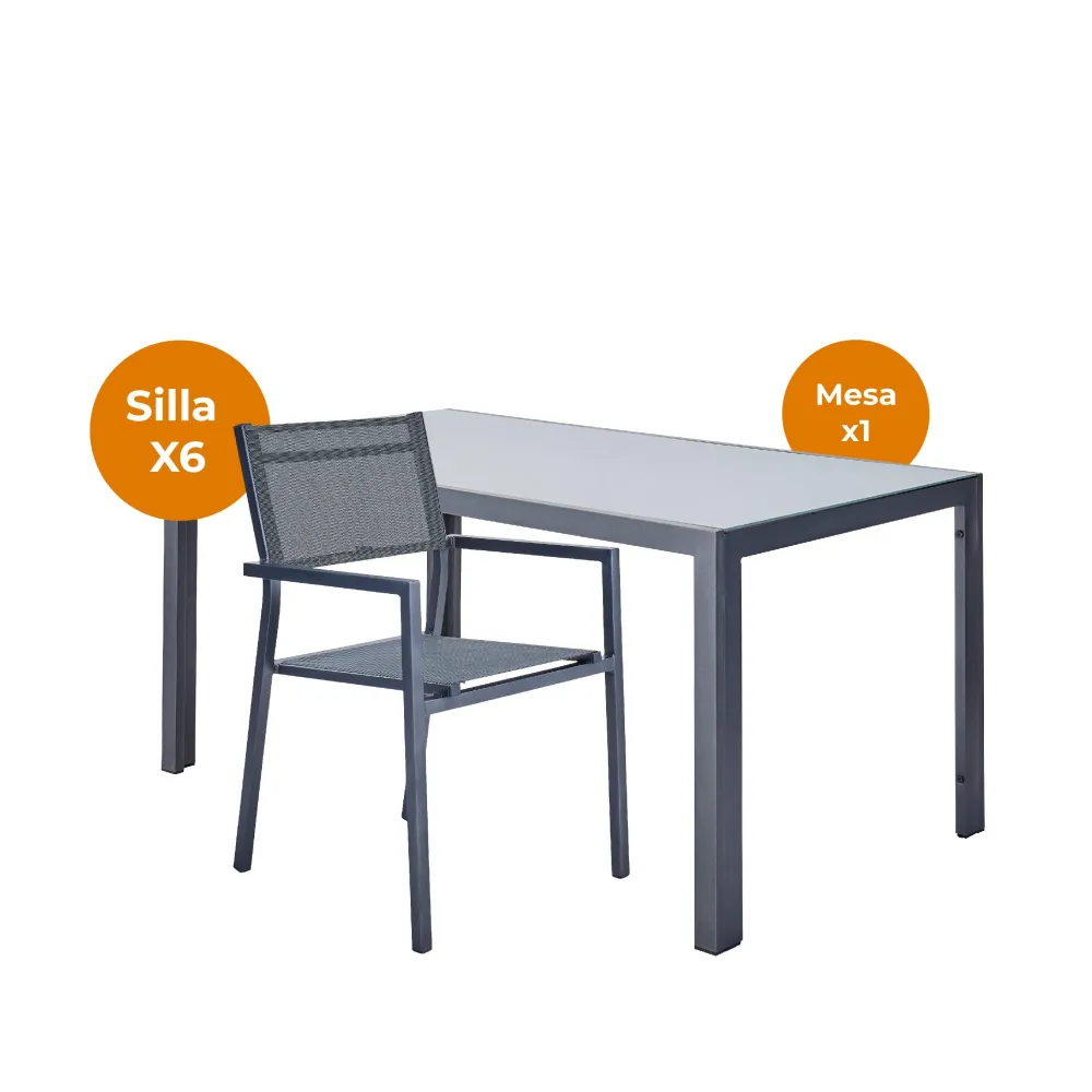 Naterial Set de Comedor: Mesa + 6 Silla de Textileno y Aluminio con Descansabrazos Apta para Exterior, Modelo Mesa Lyra II...