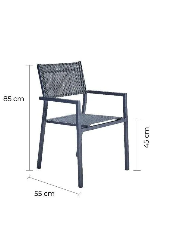 Naterial Set de Comedor: Mesa + 6 Silla de Textileno y Aluminio con Descansabrazos Apta para Exterior, Modelo Mesa Lyra II...
