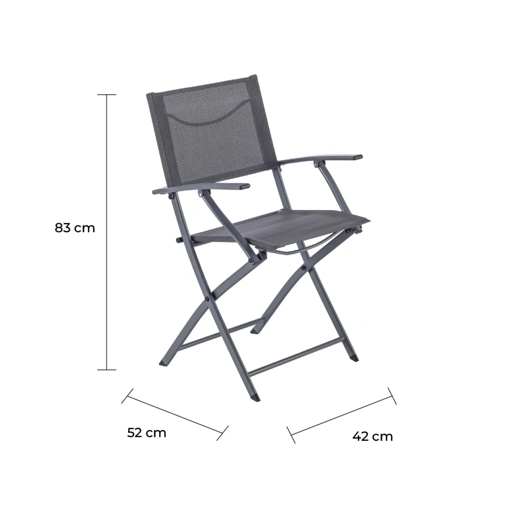 Naterial Set de Comedor: Mesa + 2 Sillas Plegables con Descansabrazos de Acero Aptas para Exterior, Modelo Emys en Alumini...