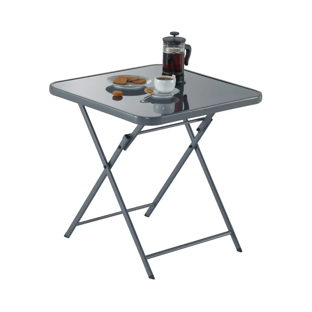 Naterial Set de Comedor: Mesa + 2 Sillas Plegables con Descansabrazos de Acero Aptas para Exterior, Modelo Emys en Alumini...