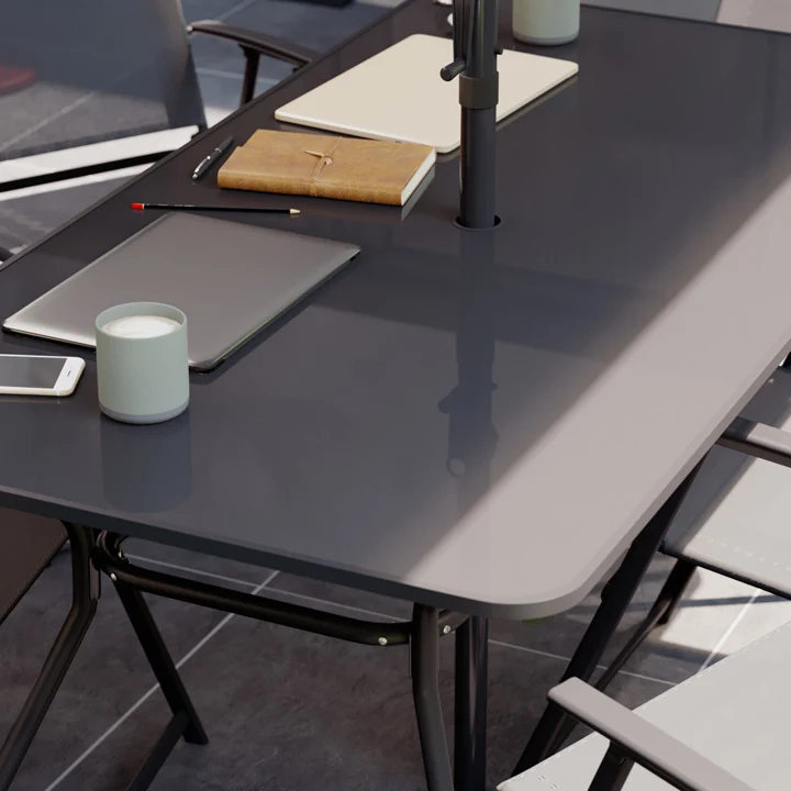 Naterial Set de Comedor 6 Sillas Plegables + Mesa + 1 Sombrilla de Acero para Exterior, Modelo Doma con 4 Sillas Incluidas