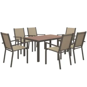 Outsunny Conjunto de Comedor de Exterior de 7 Piezas Conjunto de Mesa y 6 Sillas de Jardín con Sillas Apilables y Marco de...