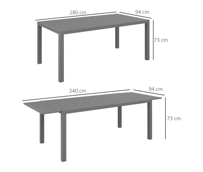 Outsunny Mesa de Jardín Extensible de Aluminio Mesa de Comedor Exterior Mesa de Terraza Rectangular para 6 -8 Personas Car...