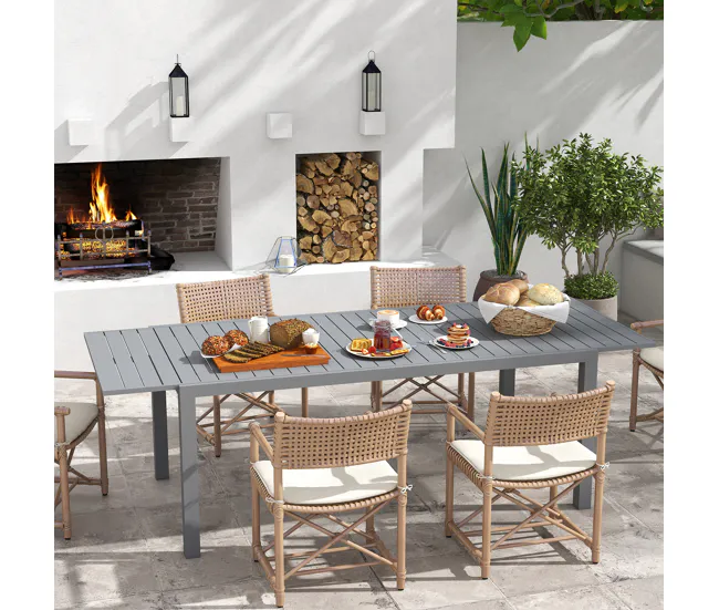 Outsunny Mesa de Jardín Extensible de Aluminio Mesa de Comedor Exterior Mesa de Terraza Rectangular para 6 -8 Personas Car...