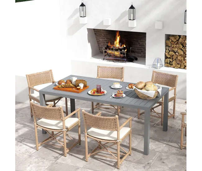 Outsunny Mesa de Jardín Extensible de Aluminio Mesa de Comedor Exterior Mesa de Terraza Rectangular para 6 -8 Personas Car...