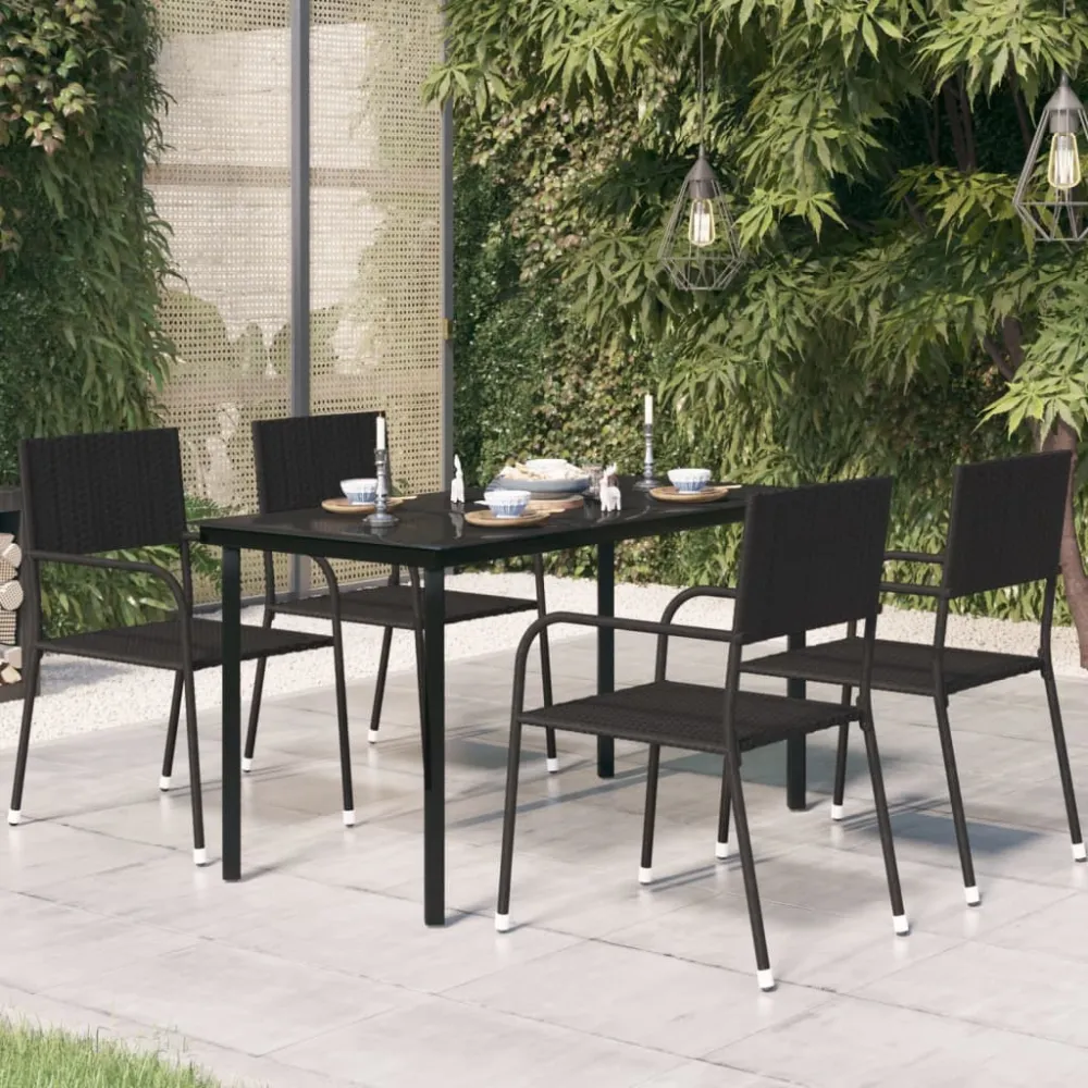 Plegable y Portátil Mesa de comedor de jardín acero y vidrio negra 140x70x74 cm