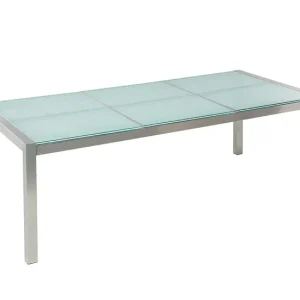 Plegable y Portátil Mesa de comedor de metal/vidrio templado transparente/plateado 220 x 100 cm GROSSETO