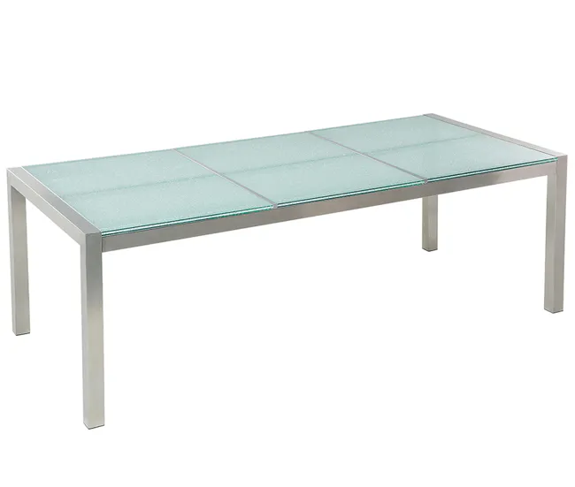 Plegable y Portátil Mesa de comedor de metal/vidrio templado transparente/plateado 220 x 100 cm GROSSETO