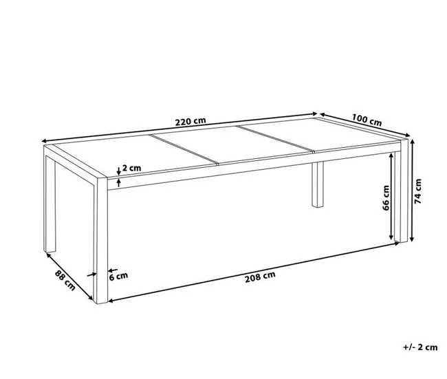 Plegable y Portátil Mesa de comedor de metal/vidrio templado transparente/plateado 220 x 100 cm GROSSETO