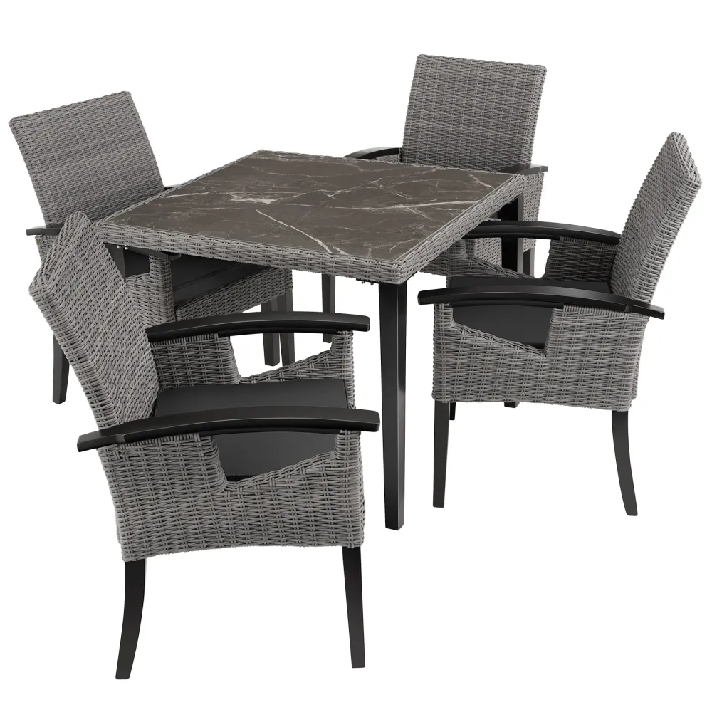 Premium de Aluminio Mesa de ratán tarento con 4 sillas rosarno, gris