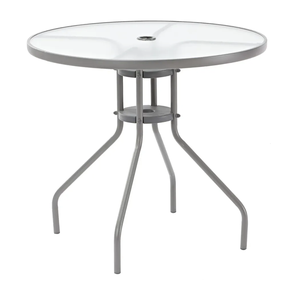 Premium de Aluminio Naterial Mesa De Comedor Acero con Cristal Apta para Exterior, Modelo Elías
