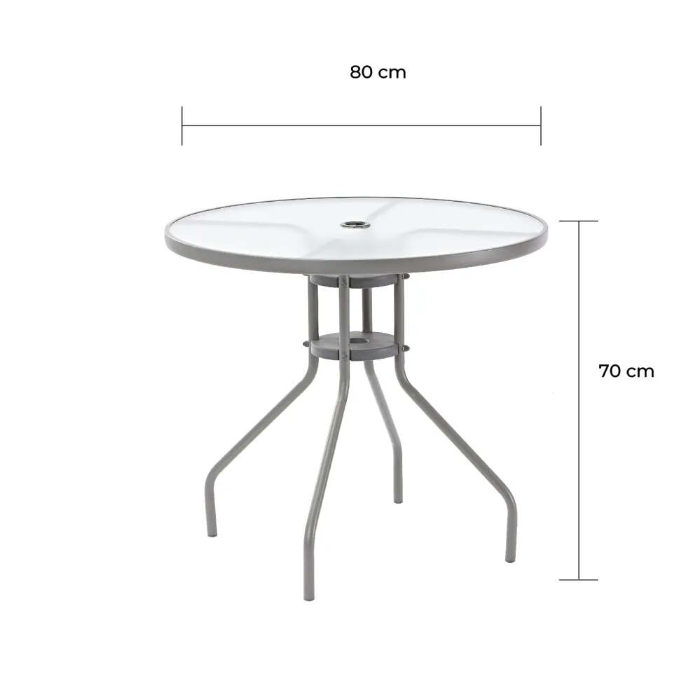 Premium de Aluminio Naterial Mesa De Comedor Acero con Cristal Apta para Exterior, Modelo Elías
