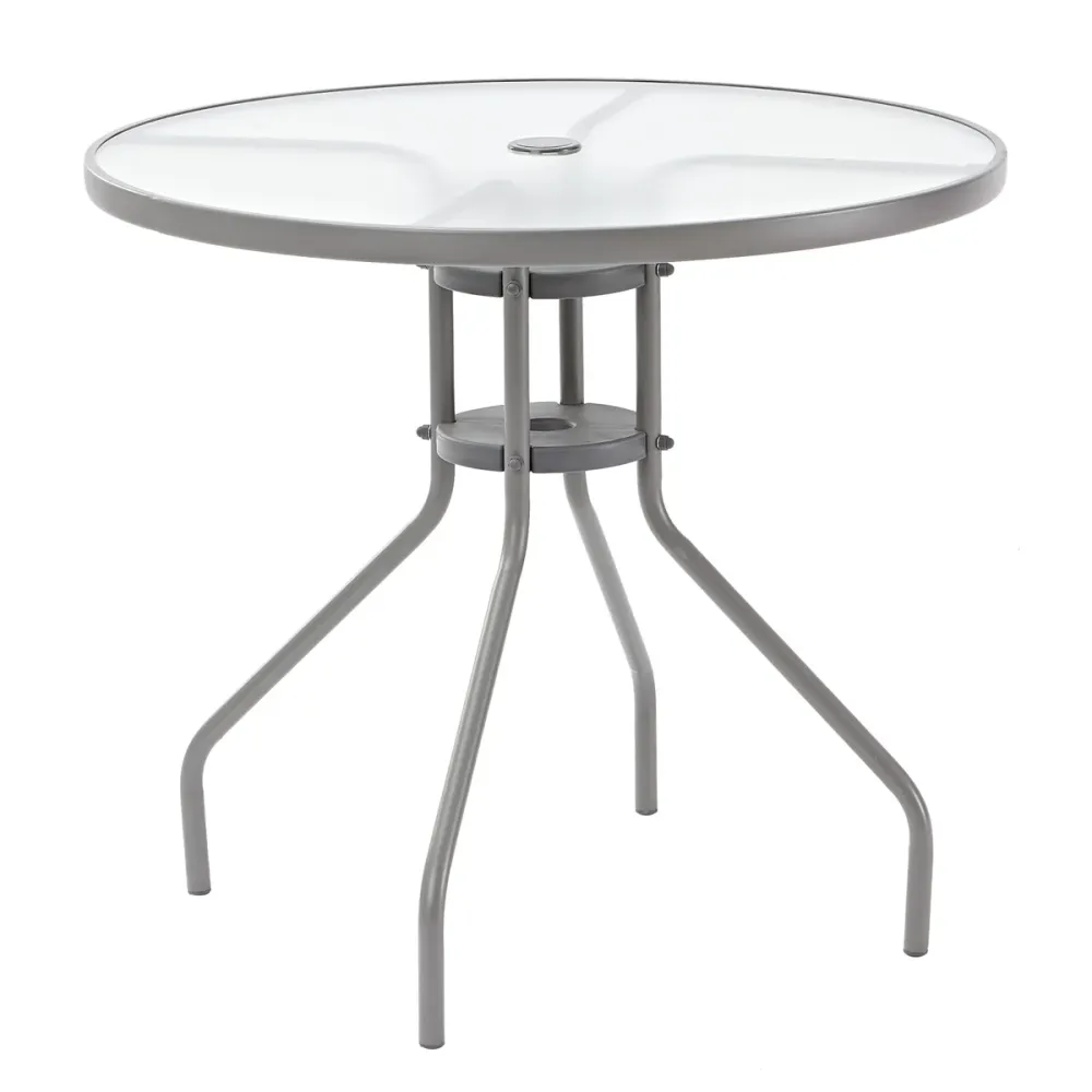 Premium de Aluminio Naterial Mesa De Comedor Acero con Cristal Apta para Exterior, Modelo Elías