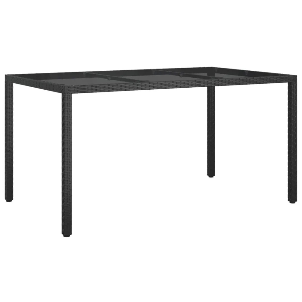 Resistente la Intemperie vidaXL mesa jardín vidrio templado ratán sintético 150x90x75 cm negro