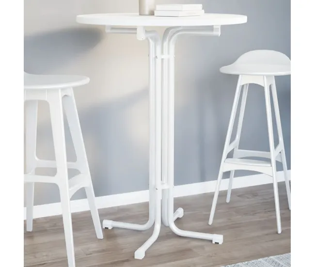 vidaXL Mesa alta de comedor madera ingenierí y acero blanco Ø80x110cm con Vidrio Templado