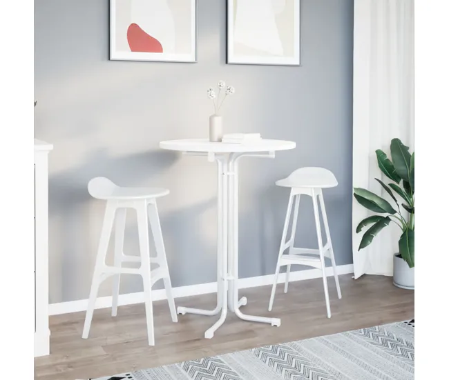 vidaXL Mesa alta de comedor madera ingenierí y acero blanco Ø80x110cm con Vidrio Templado