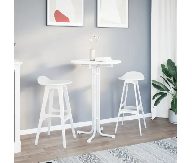 vidaXL Mesa alta de comedor madera ingenierí y acero blanco Ø70x110cm para Jardín y Terraza