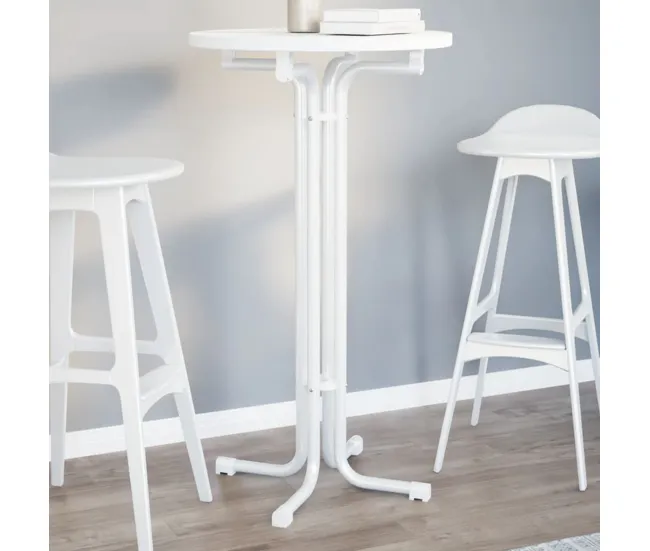 vidaXL Mesa alta de comedor madera ingenierí y acero blanco Ø60x110cm Material WPC