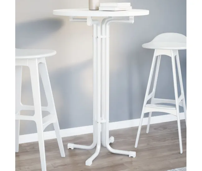 vidaXL Mesa alta de comedor madera ingenierí y acero blanco Ø70x110cm para 6 Personas